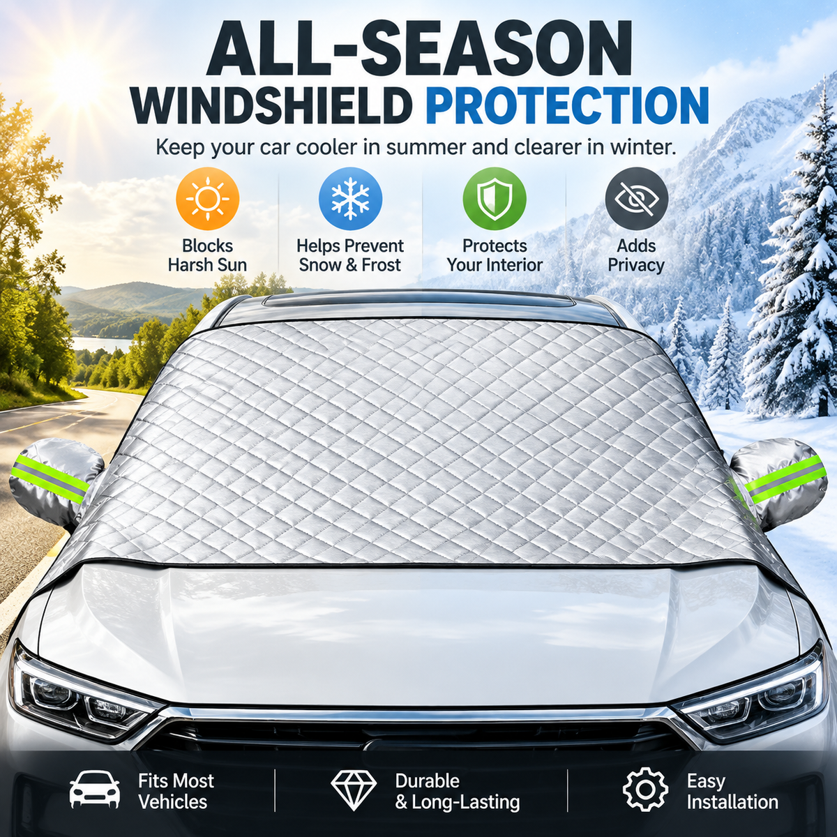 🔥Hot Sale- 48% OFF -🚗 Magnetic Windshield Cover – All-Season Sun, Snow & Frost Protector for Cars, SUVs & Trucks