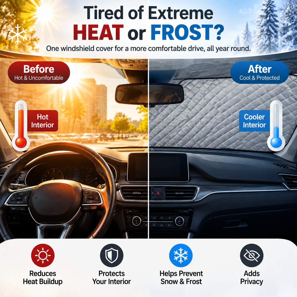 🔥Hot Sale- 48% OFF -🚗 Magnetic Windshield Cover – All-Season Sun, Snow & Frost Protector for Cars, SUVs & Trucks