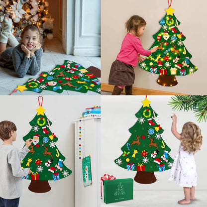 DIY Lighted Felt Christmas Tree Set Plus Snowman Advent Calendar - Xmas Decorations Wall Hanging 33 Ornaments Kids Gift with String Light (Batteries Not Included)