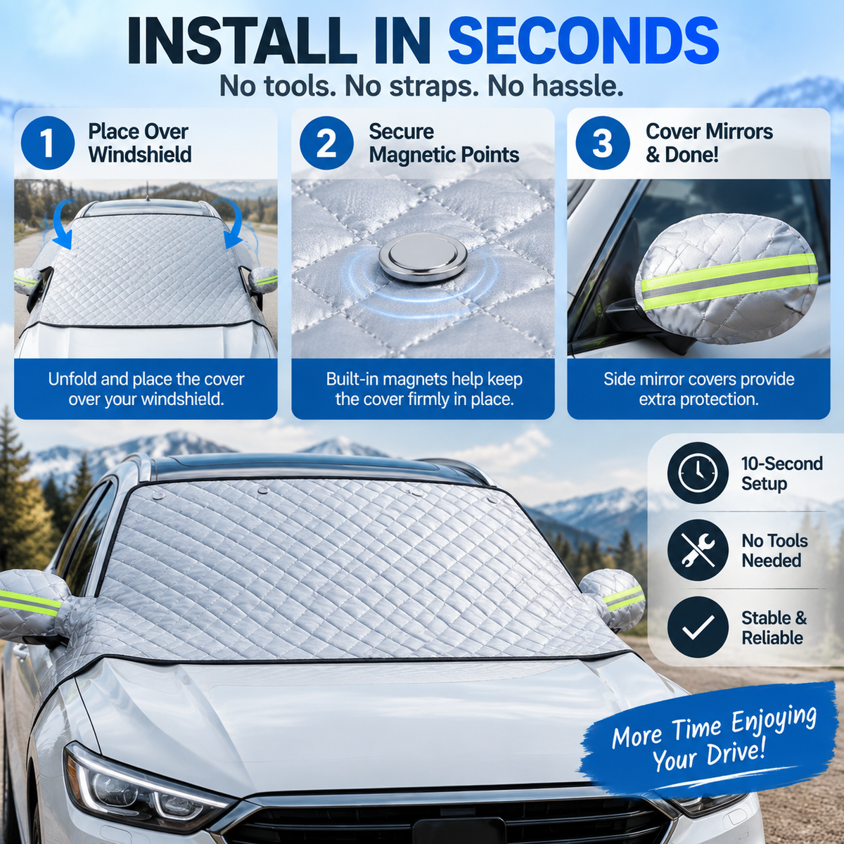 🔥Hot Sale- 48% OFF -🚗 Magnetic Windshield Cover – All-Season Sun, Snow & Frost Protector for Cars, SUVs & Trucks
