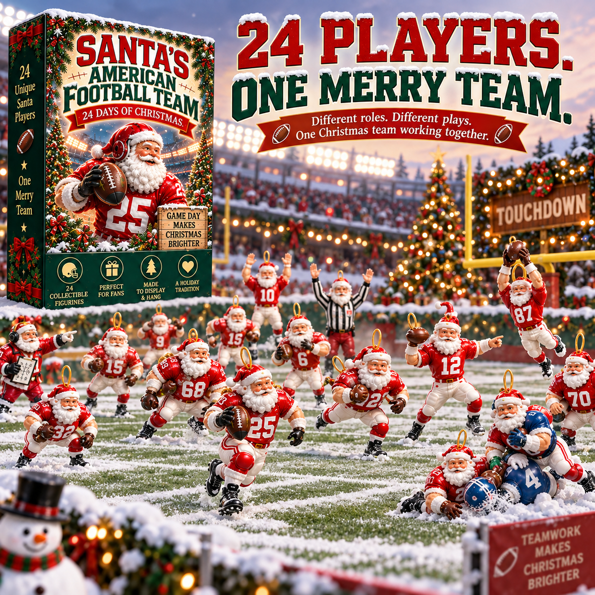 🎅🏈 Santa’s American Football Team – 24 Christmas Game-Day Players