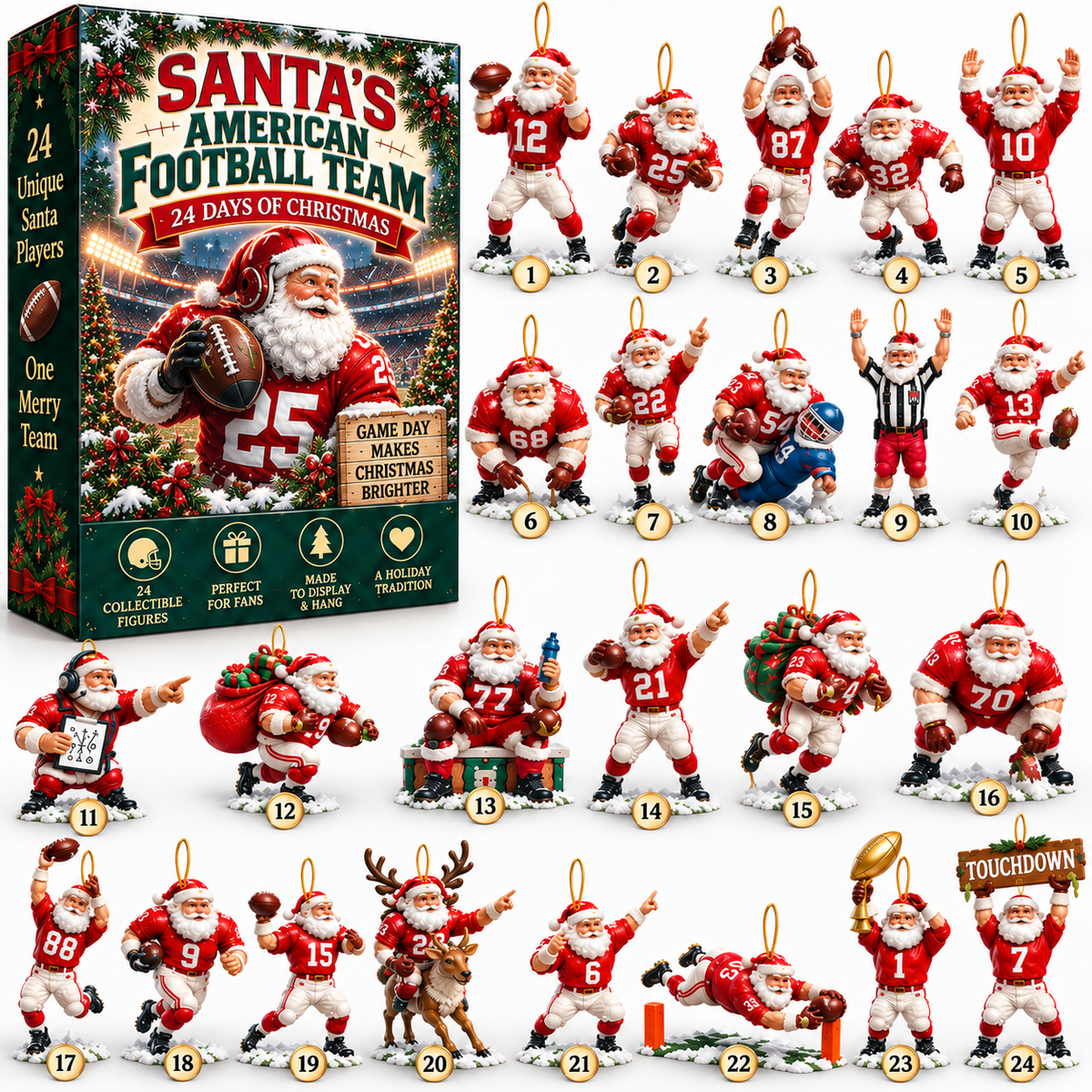 🎅🏈 Santa’s American Football Team – 24 Christmas Game-Day Players