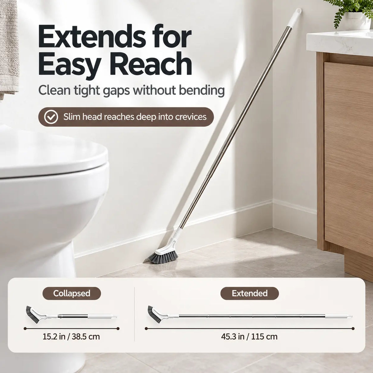 🔥Hot Sale 49% Off🔥Adjustable Length Stainless Steel Telescopic Long Handle Crevice Cleaning Brush 🧹