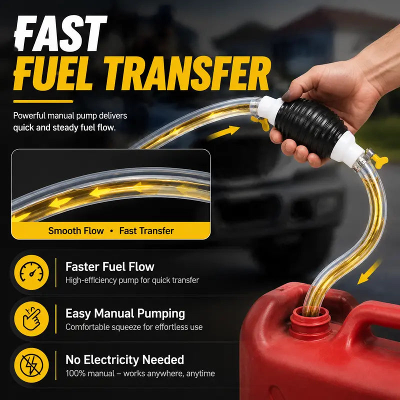 🔥⛽Manual Siphon Pump Kit with 1M Hose, Rubber Pump Bulb & 2 Hose Clamps, Liquid Transfer Pump for Fuel Water Oil, Car Boat Motorcycle