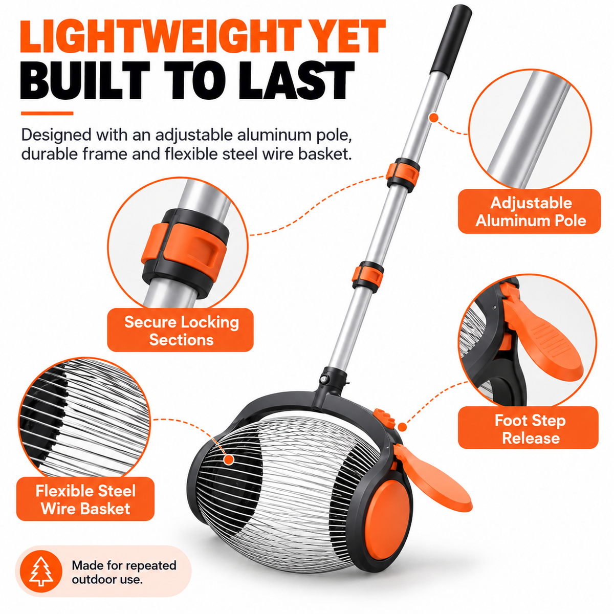 🔥🔥Telescoping Nut Gatherer with Foot-Operated Release – Rolling Walnut, Acorn & Pinecone Picker for Yard Cleanup