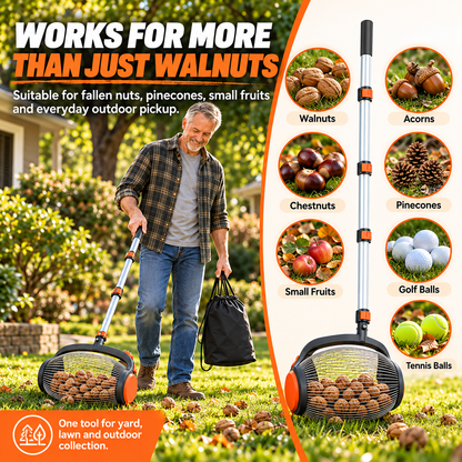 🔥🔥Telescoping Nut Gatherer with Foot-Operated Release – Rolling Walnut, Acorn & Pinecone Picker for Yard Cleanup