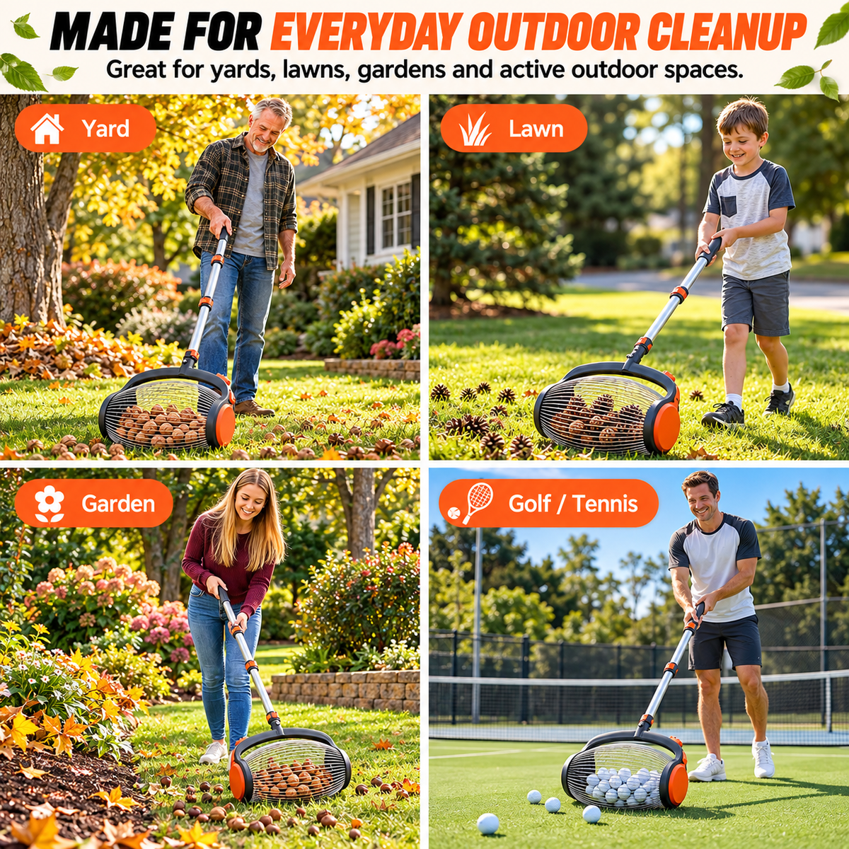 🔥🔥Telescoping Nut Gatherer with Foot-Operated Release – Rolling Walnut, Acorn & Pinecone Picker for Yard Cleanup