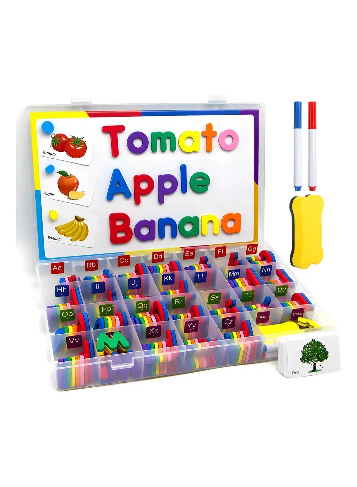 234 PCS Magnetic Alphabet Tiles Toy, Uppercase & Lowercase Letters with Double-Sided Whiteboard + 40 Flash Cards, STEM Educational Spelling Toy for Kids, Magnetic Letters Numbers Set for Preschool Learning, Classroom Supplies, Early Development Toy
