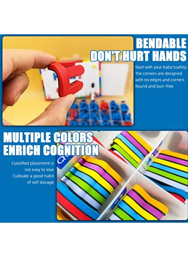 234 PCS Magnetic Alphabet Tiles Toy, Uppercase & Lowercase Letters with Double-Sided Whiteboard + 40 Flash Cards, STEM Educational Spelling Toy for Kids, Magnetic Letters Numbers Set for Preschool Learning, Classroom Supplies, Early Development Toy