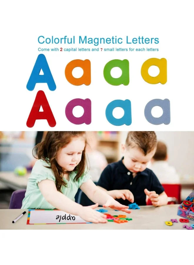 234 PCS Magnetic Alphabet Tiles Toy, Uppercase & Lowercase Letters with Double-Sided Whiteboard + 40 Flash Cards, STEM Educational Spelling Toy for Kids, Magnetic Letters Numbers Set for Preschool Learning, Classroom Supplies, Early Development Toy