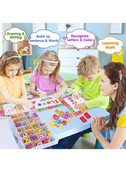 234 PCS Magnetic Alphabet Tiles Toy, Uppercase & Lowercase Letters with Double-Sided Whiteboard + 40 Flash Cards, STEM Educational Spelling Toy for Kids, Magnetic Letters Numbers Set for Preschool Learning, Classroom Supplies, Early Development Toy