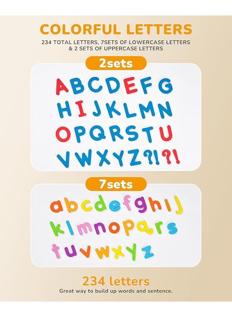 234 PCS Magnetic Alphabet Tiles Toy, Uppercase & Lowercase Letters with Double-Sided Whiteboard + 40 Flash Cards, STEM Educational Spelling Toy for Kids, Magnetic Letters Numbers Set for Preschool Learning, Classroom Supplies, Early Development Toy