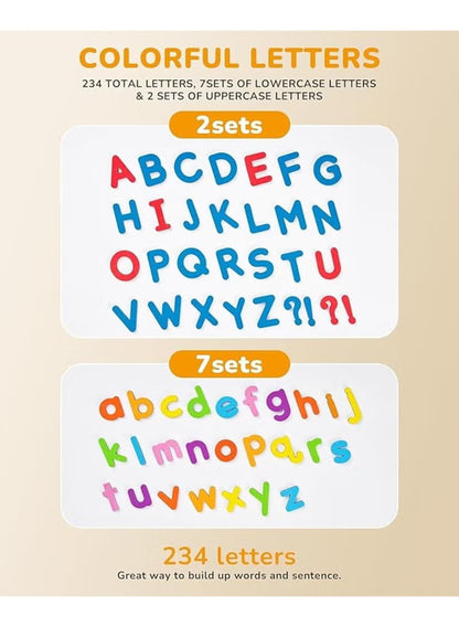 234 PCS Magnetic Alphabet Tiles Toy, Uppercase & Lowercase Letters with Double-Sided Whiteboard + 40 Flash Cards, STEM Educational Spelling Toy for Kids, Magnetic Letters Numbers Set for Preschool Learning, Classroom Supplies, Early Development Toy
