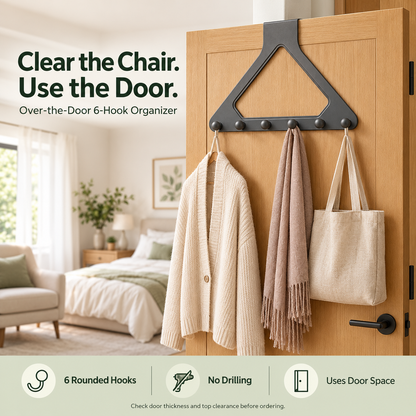🔥Hot Sale– 49% OFF – 6-Hook Over-the-Door Organizer – No-Drill Space-Saving Hanging Rack ✨