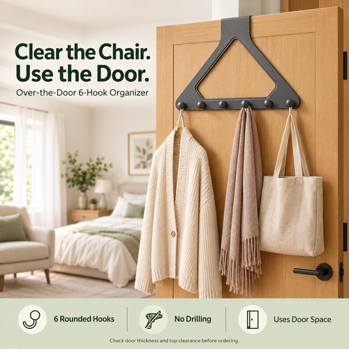 🔥Hot Sale– 49% OFF – 6-Hook Over-the-Door Organizer – No-Drill Space-Saving Hanging Rack ✨