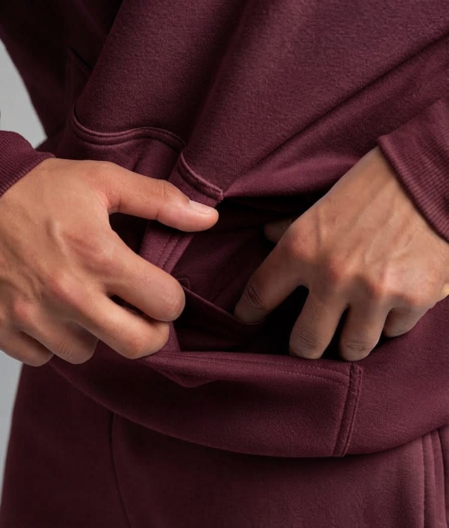 [Burgundy] Unwind Airplane Mode Travel Hoodie - kangaroo pocket