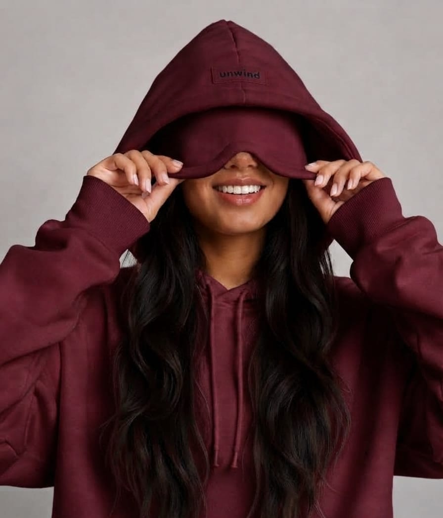 [Burgundy] Unwind Airplane Mode Travel Hoodie - eye mask