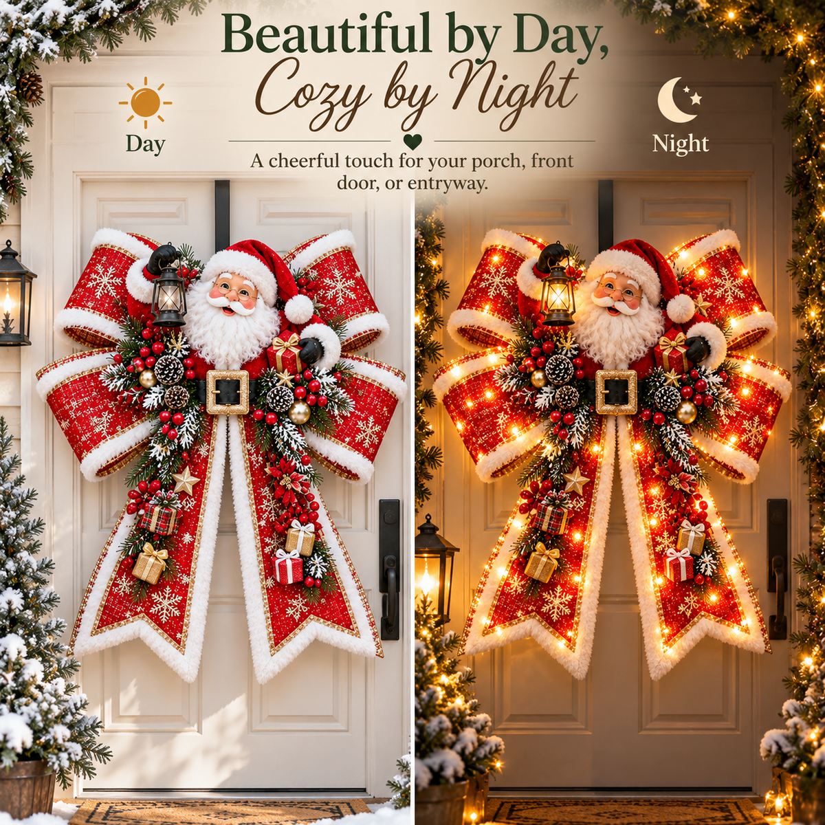 🎀🎀 Giant Light-Up Christmas Bows – Oversized Festive Door Decor ✨