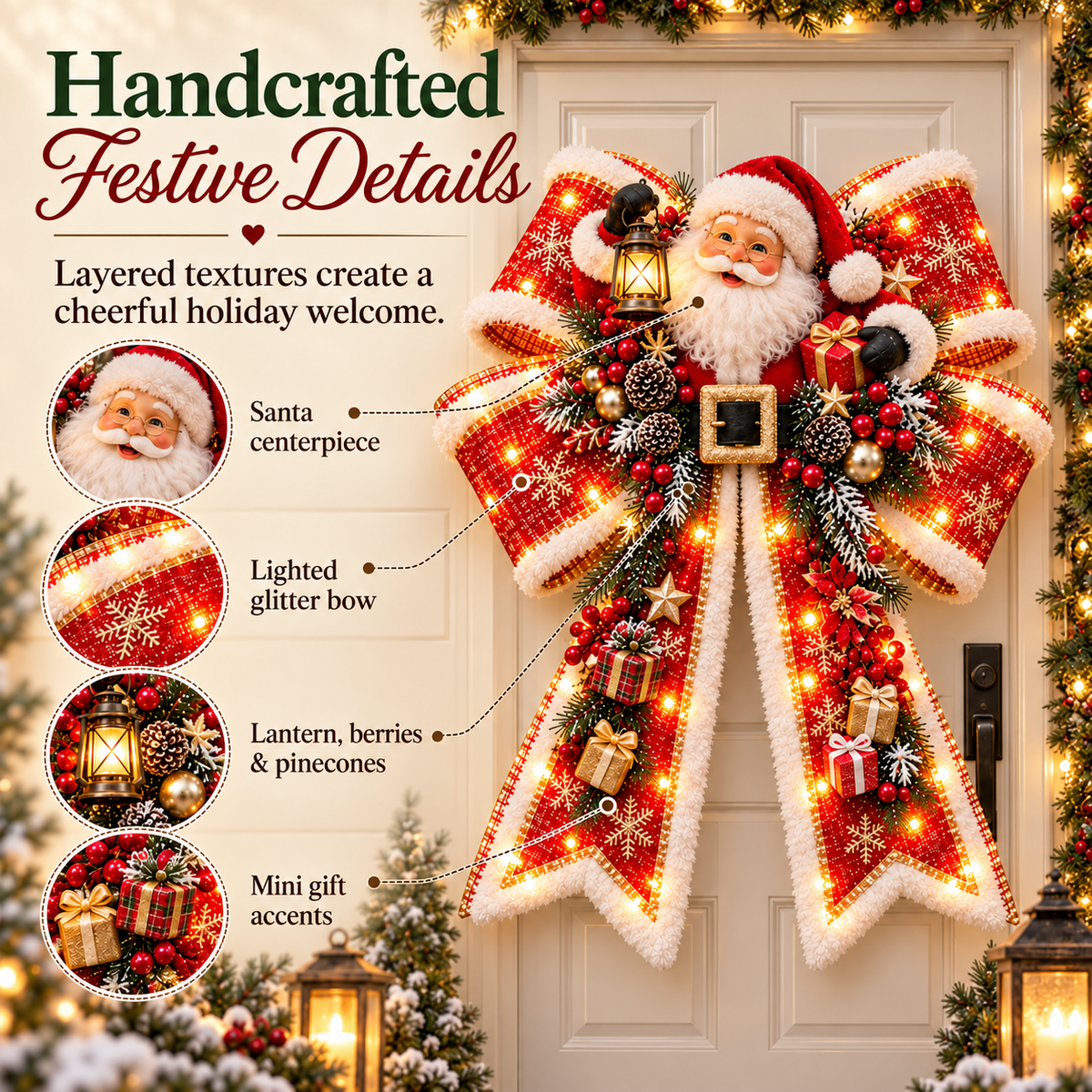 🔥HOT SALE🎀✨ Christmas Magic Bow Door Hangers – Oversized Light-Up Holiday Bows in 6 Festive 🎄