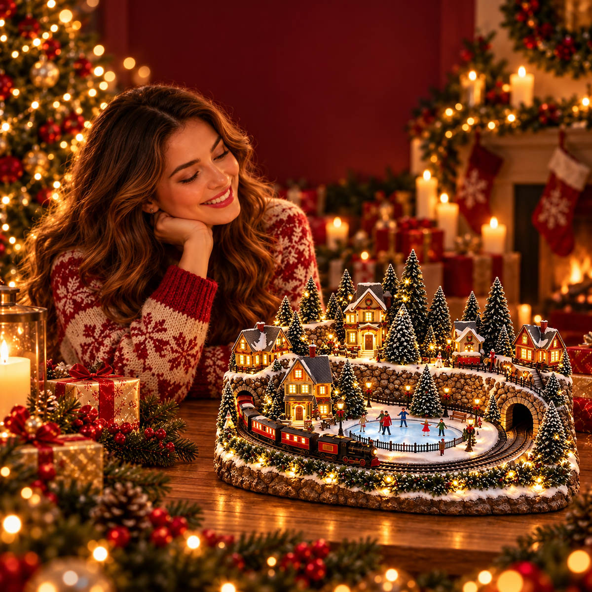🔥Last day to save 50% –🎅 Animated Holiday Train & Ice Rink Scene