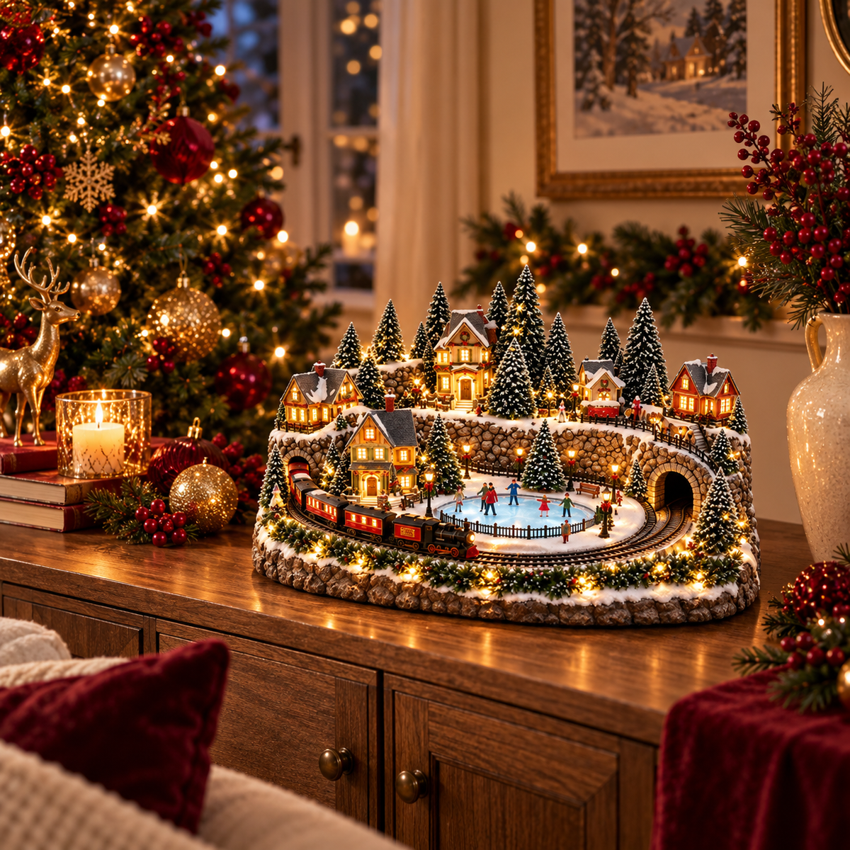 🔥Last day to save 50% –🎅 Animated Holiday Train & Ice Rink Scene