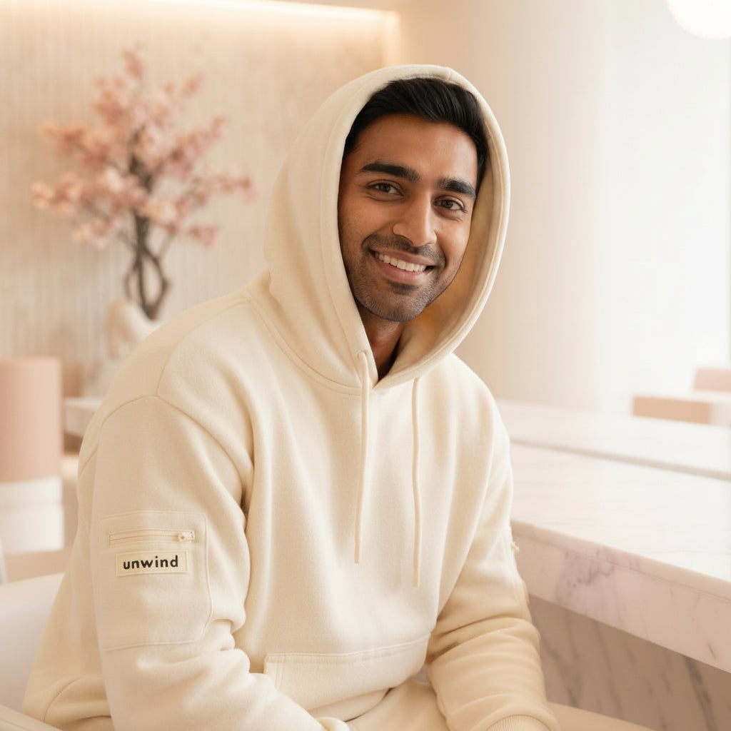 [hide] Unwind travel hoodie lifestyle image
